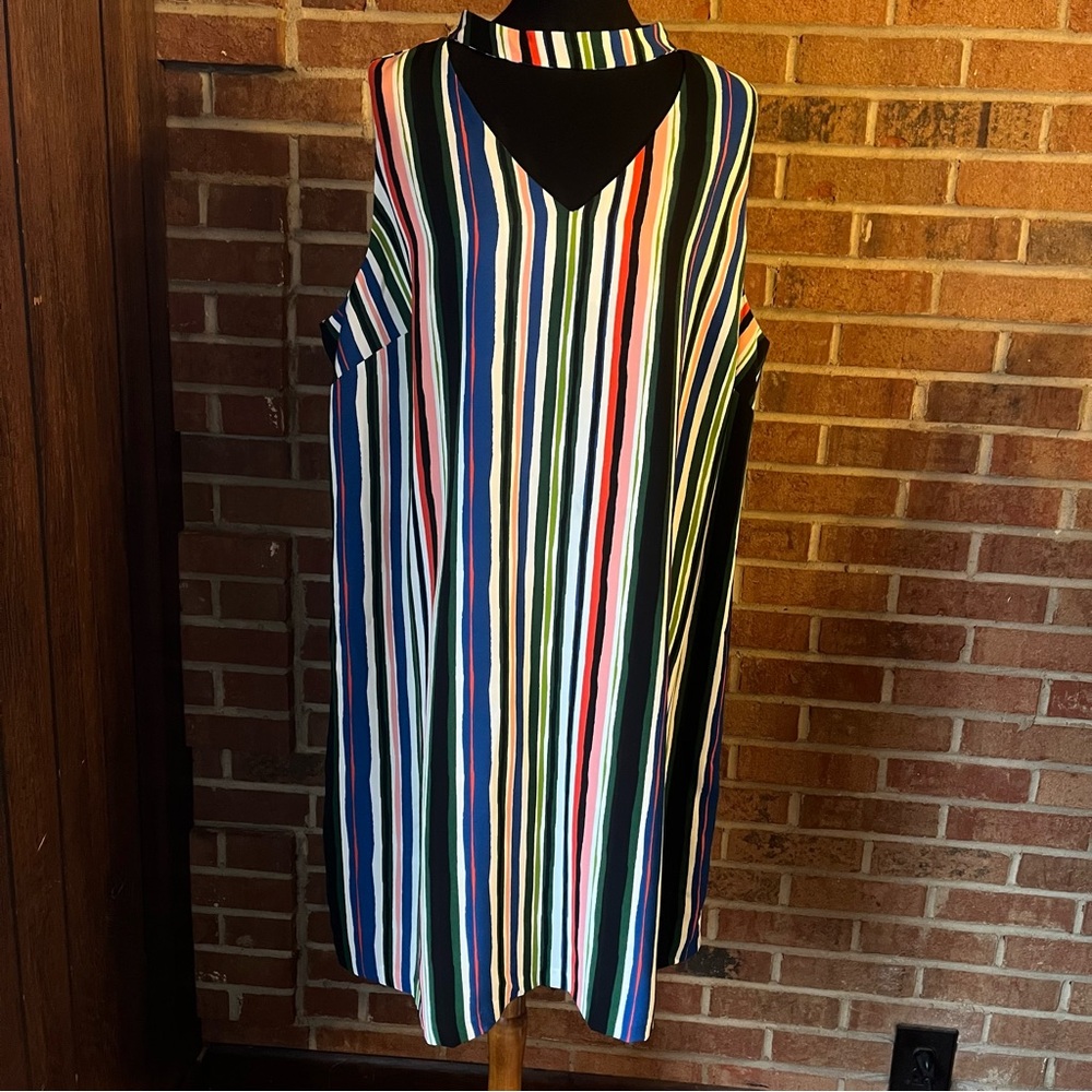 Eloquii Women Plus Size 22 Sleeveless Vertical Stripe Midi Length Shift Dress
